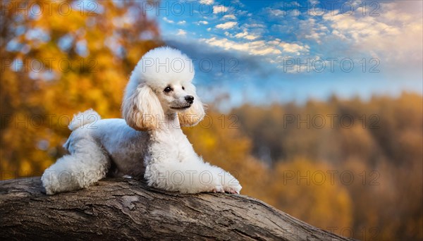 AI generated, animals, mammals, dog, domestic dogs (Canis lupus familiaris), white, white, autumn, autumn leaves