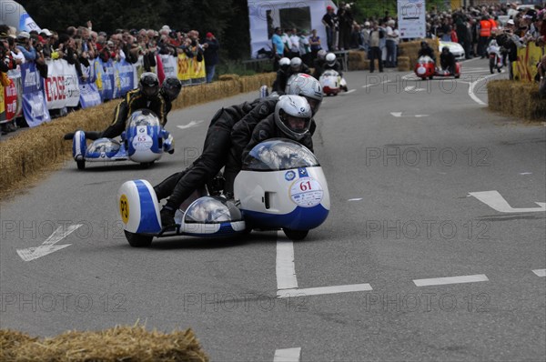A motorbike with sidecar in a racing event on a closed-off road, SOLITUDE REVIVAL 2011, Stuttgart, Baden-Wuerttemberg, Germany, Europe