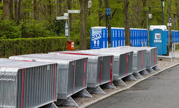 Barrier fences provided for a running event, Strasse des 17. Juni, Berlin, Germany, Europe