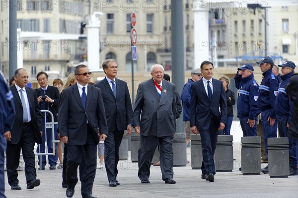 Marseille City Hall, A group of people in official dress walk past police officers, Marseille, Departement Bouches-du-Rhone, Provence-Alpes-Cote d'Azur region, France, Europe