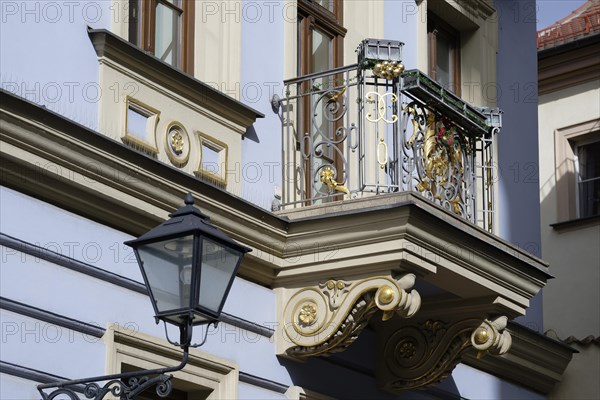 Balcony, corner of Dominikanska Starobrnenska, Brno, Jihomoravsky kraj, Czech Republic, Europe