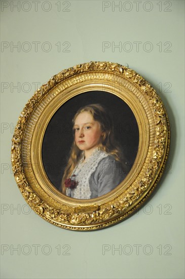 Langenburg Castle, Portrait of a young girl in a round gold frame, Langenburg Castle, Langenburg, Baden-Wuerttemberg, Germany, Europe