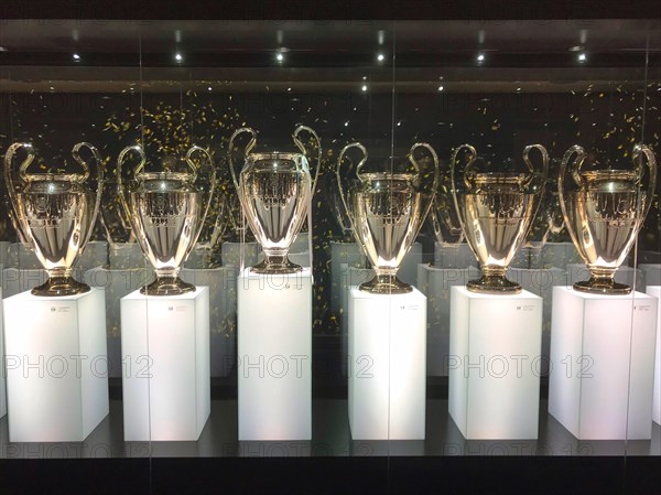 Football stadium Estadio Santiago Bernabeu, Champions League trophies, Real Madrid, Madrid, Spain, Europe