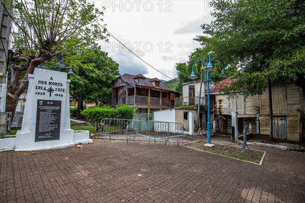 Deshaies, historic Caribbean wooden building of a street in Guadeloupe, Caribbean, French Antilles