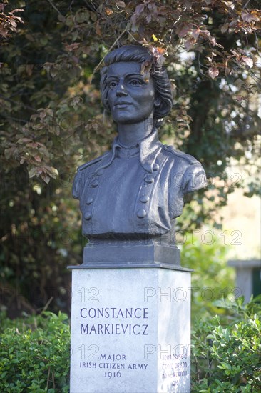 A statue of Constance Markievicz, the Irish Republican leader and member of the Irish Citizen Army, in Stephen's Green. Dublin, Ireland, Europe