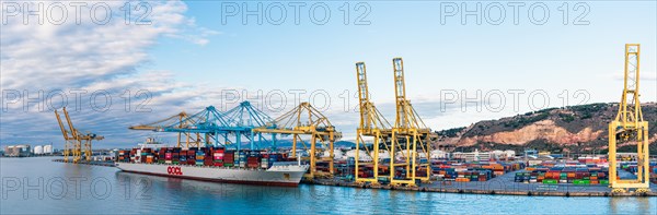 Panorama of Container Port and Ships, Barcelona, Spain, Europe
