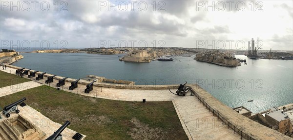 City wall and defences on Malta, Panorama, Mediterranean Sea, Republic of Malta
