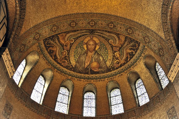 Church of the Redeemer, start of construction 1903, Bad Homburg v. d. Hoehe, Hesse, Christian iconography represented by a Jesus mosaic in a dome, Church of the Redeemer, start of construction 1903, Bad Homburg v. Hoehe, Hesse, Germany, Europe