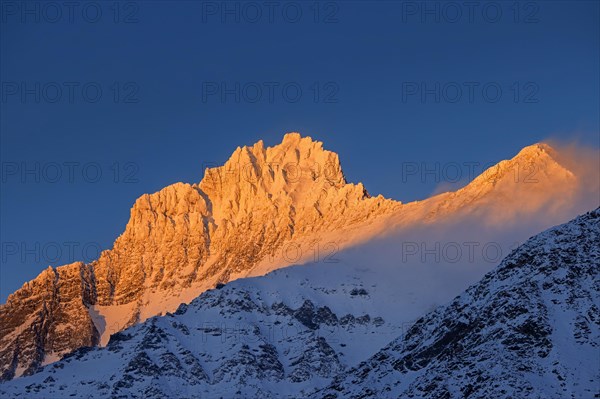 Gran Serra, Gran Sertz in winter, mountain top in the Gran Paradiso Massif in the Aosta Valley, Italy, Europe