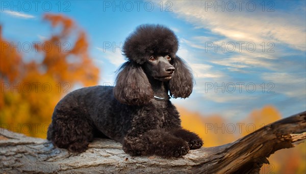 KI generated, animals, mammals, dog, domestic dogs (Canis lupus familiaris), black, black, sideways, autumn