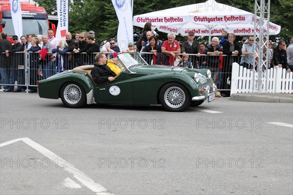 A historic green vehicle at an outdoor racing event, SOLITUDE REVIVAL 2011, Stuttgart, Baden-Wuerttemberg, Germany, Europe