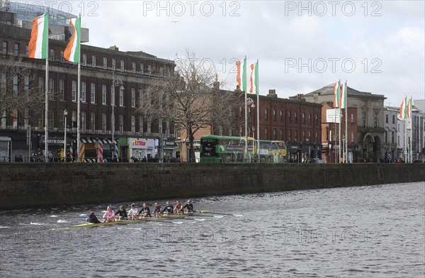 Rowers on the Liffey train for the colours race between UCD and Trinity. Dublin, Ireland, Europe