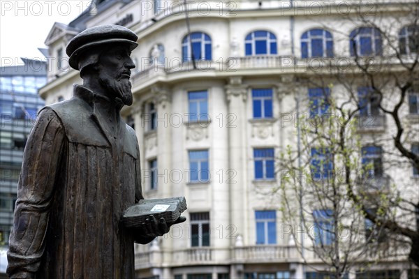 A statue of religious leader and reformer John Calvin. Budapest, Hungary, Europe