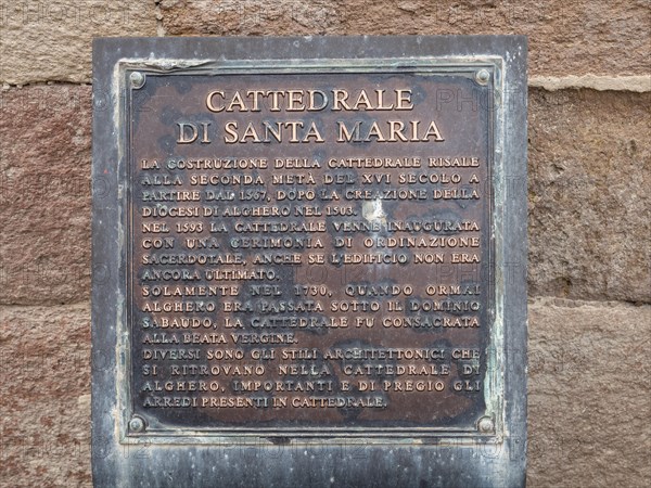 Information board, Cathedral of Santa Maria, Alghero, Sardinia, Italy, Europe