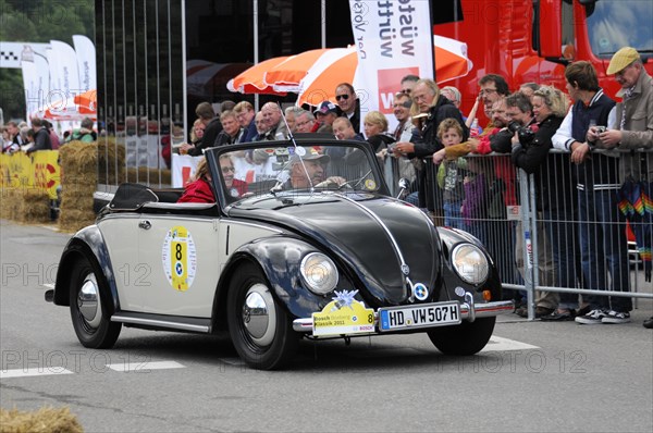 Volkswagen Beetle Cabriolet classic car during a road race, SOLITUDE REVIVAL 2011, Stuttgart, Baden-Wuerttemberg, Germany, Europe