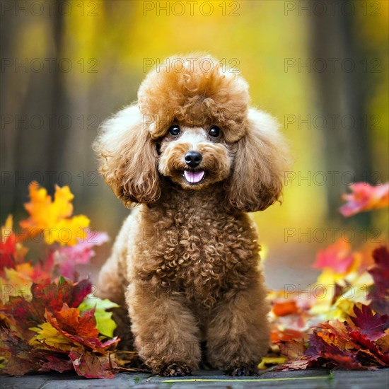 Ai generated, animals, mammals, dog, domestic dogs (Canis lupus familiaris), red-brown, autumn, autumn leaves
