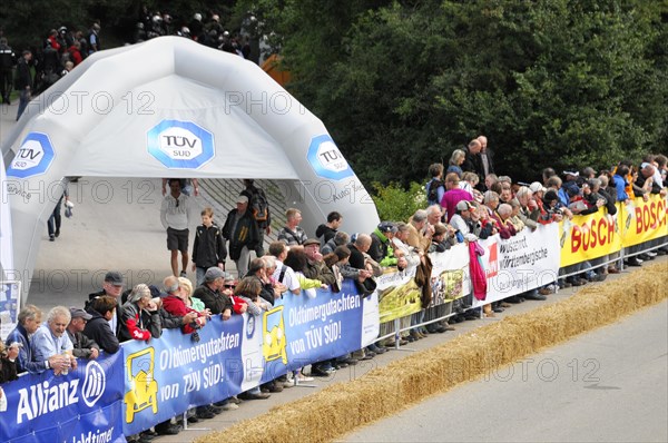 Spectators on a grandstand watching a motorsport event, SOLITUDE REVIVAL 2011, Stuttgart, Baden-Wuerttemberg, Germany, Europe