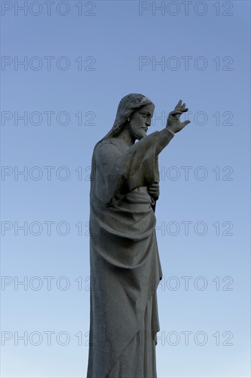 Church of Notre-Dame de la Garde, Marseille, Statue of a religious character against a clear sky, Marseille, Departement Bouches du Rhone, Region Provence Alpes Cote d'Azur, France, Europe