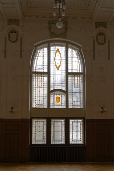 Interior view, window, hall, Janacek Academy of Music and Performing Arts, Brno, Brno, Jihomoravsky kraj, Czech Republic, Europe