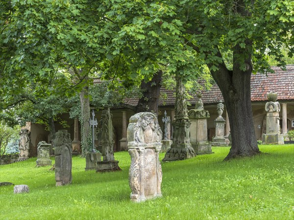 Old historical cemetery, gravestones on the Camposanto, Buttstaedt, Thuringia, Germany, Europe