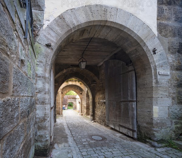 View through the Kobolzell Gate, Rothenburg ob der Tauber, Middle Franconia, Bavaria, Germany, Europe