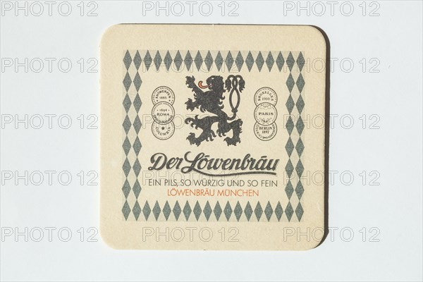 Old beer mat of the Loewenbraeu brewery, Germany, Europe