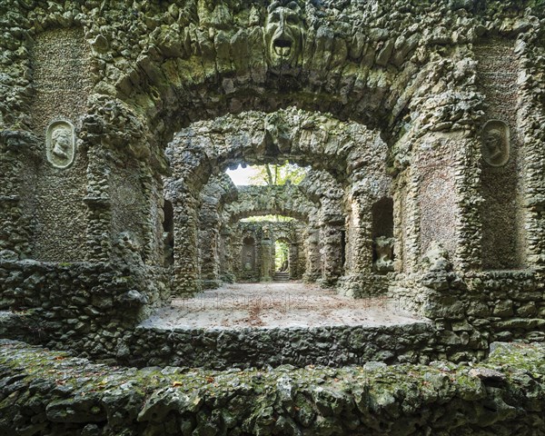 Ruin theatre in the Sanspareil rock garden, Franconian Switzerland-Veldensteiner Forst nature park Park, Wonsees, Upper Franconia, Franconian Switzerland, Bavaria, Germany, Europe