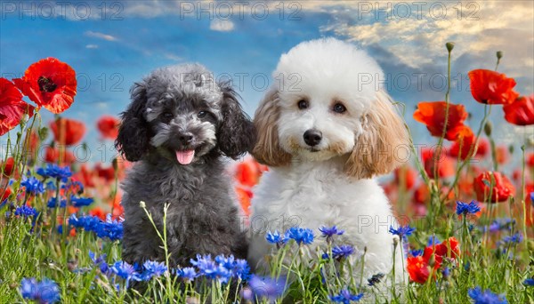 AI generated, animals, mammals, dog, domestic dogs (Canis lupus familiaris), two animals, white, silver
