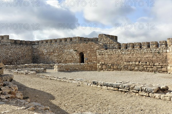 Castillo de Santa Catalina, gothic castle in Jaen, Jaen province, stone ruins of an old fortress under a cloudy sky, Granada, Andalusia, Spain, Europe