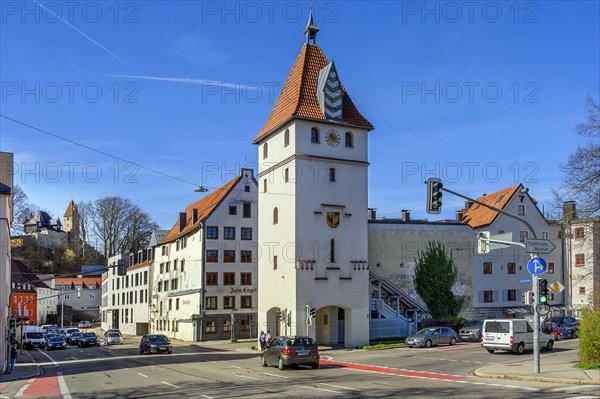 The Illertor, on the left the Burghalde, Kempten, Allgaeu, Swabia, Bavaria, Germany, Europe