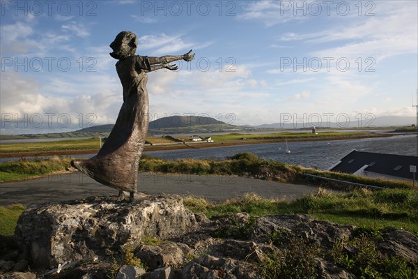 A shot of Niall Bruton's statue, Waiting on the Shore, depicting a woman with arms outstretched in recognition of those who sailed the seas off the West coast and the women who waited at home for their safe return. Sligo, Ireland, Europe