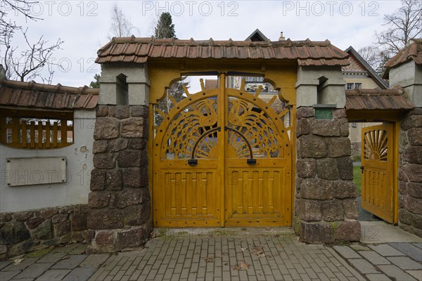 Entrance gate, Villa Jurkovic, Brno, Jihomoravsky kraj, Czech Republic, Europe