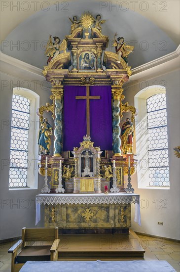 Main altar, Church of St Alexander and St George, Memhoelz, Allgaeu, Swabia, Bavaria, Germany, Europe