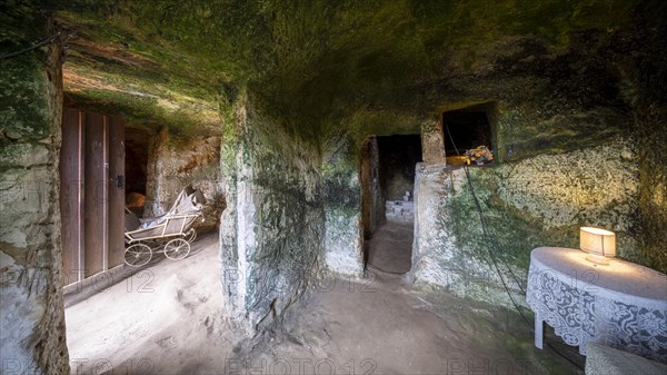 Cave dwelling on the Schaeferberg in Langenstein, Harz foreland, Halberstadt, Saxony-Anhalt, Germany, Europe