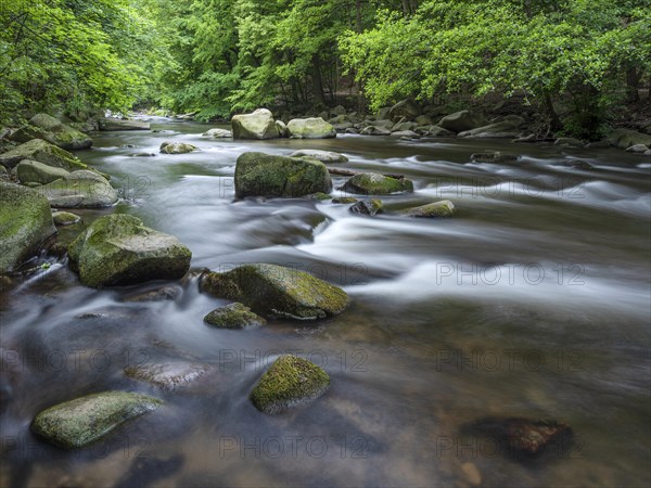 The River Bode with rapids and boulders in the Bode Valley between Thale and Treseburg, Harz National Park, Thale, Saxony-Anhalt, Germany, Europe