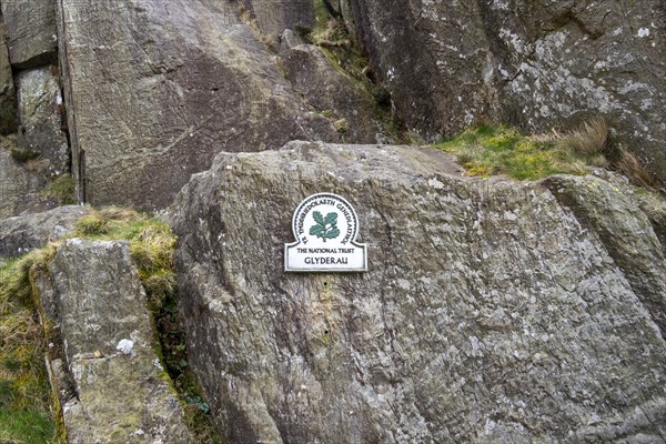 National Trust signs, Snowdonia National Park, Pont Pen-y-benglog, Bethesda, Bangor, Wales, Great Britain