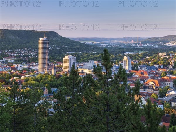 City view with JenTower and Friedrich Schiller University, view from Mount Landgrafen, Jena, Saale Valley, Thuringia, Germany, Europe
