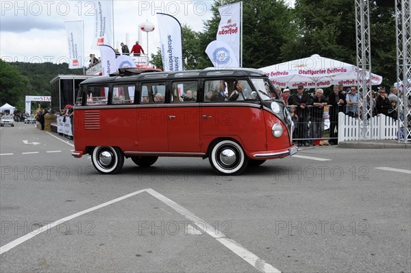 VW Samba Bus, built in 1953, side view of a classic red VW bus at an event, SOLITUDE REVIVAL 2011, Stuttgart, Baden-Wuerttemberg, Germany, Europe
