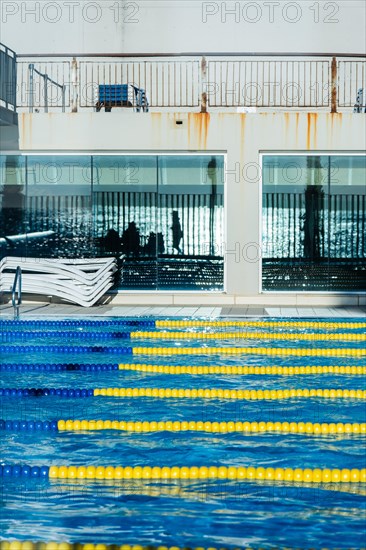 Swimming pool with floats at the harbour of Barcelona, Spain, Europe