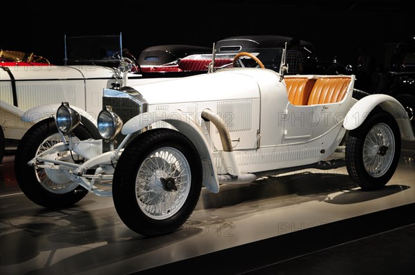 View of a white convertible vintage car, Mercedes-Benz Museum, Stuttgart, Baden-Wuerttemberg, Germany, Europe