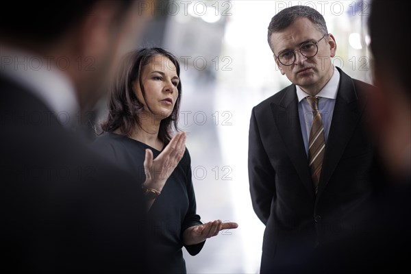 (L-R) Annalena Baerbock, Federal Foreign Minister, and Dmytro Kuleba, Foreign Minister of Ukraine, photographed on the margins of a joint meeting of the North Atlantic-Ukraine Council in the format of the Foreign Ministers of the States Parties and Ukraine. Brussels, 04.04.2024. Photographed on behalf of the Federal Foreign Office