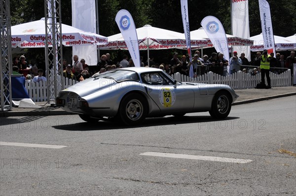 Silver vintage coupe at a race on a sunny day, SOLITUDE REVIVAL 2011, Stuttgart, Baden-Wuerttemberg, Germany, Europe
