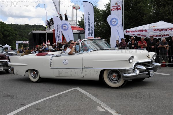 A white classic convertible saloon during a demonstration drive on a race track, SOLITUDE REVIVAL 2011, Stuttgart, Baden-Wuerttemberg, Germany, Europe