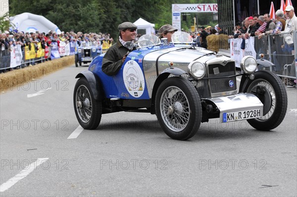 Blue classic car with driver in racing suit on a race track, SOLITUDE REVIVAL 2011, Stuttgart, Baden-Wuerttemberg, Germany, Europe