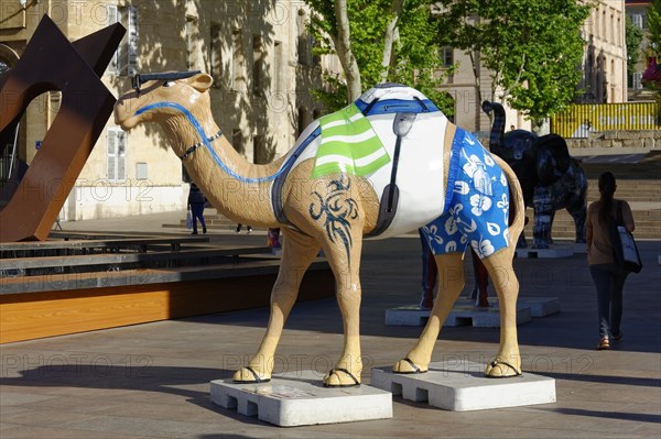 Artistic camel sculpture in the centre of a public square, Marseille, Departement Bouches-du-Rhone, Provence-Alpes-Cote d'Azur region, France, Europe