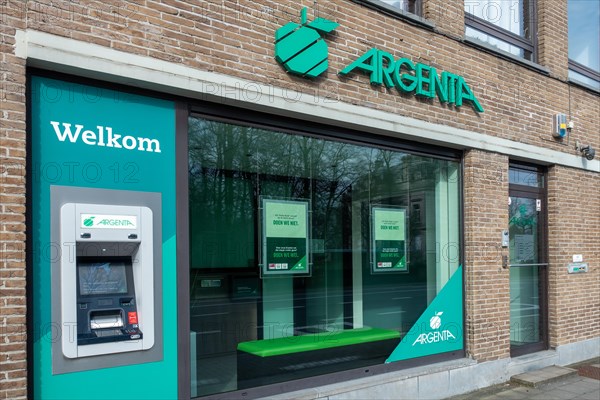 Outdoor ATM cash dispenser, cashpoint of Argenta bank office in Flanders, Belgium, Europe