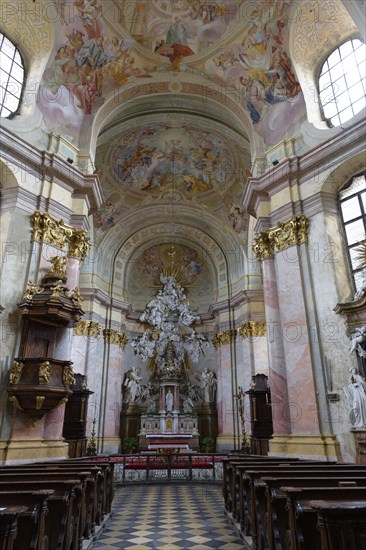 Interior view, altar, abbey church, Benedictine monastery Rajhrad, Loucka, Rajhrad, Jihomoravsky kraj, Czech Republic, Europe