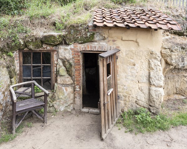 Cave dwelling on the Schaeferberg in Langenstein, Harz foreland, Halberstadt, Saxony-Anhalt, Germany, Europe