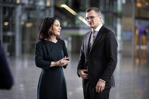 (L-R) Annalena Baerbock, Federal Foreign Minister, and Dmytro Kuleba, Foreign Minister of Ukraine, photographed on the margins of a joint meeting of the North Atlantic-Ukraine Council in the format of the Foreign Ministers of the States Parties and Ukraine. Brussels, 04.04.2024. Photographed on behalf of the Federal Foreign Office