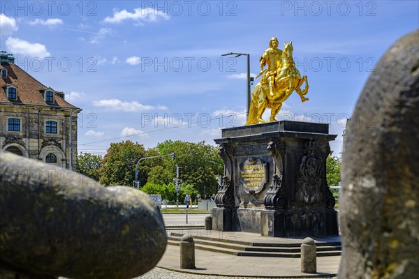 Golden Horseman, equestrian statue of the Saxon Elector and King of Poland, Augustus the Strong at Neustaedter Markt in Dresden, Saxony, Germany, Europe